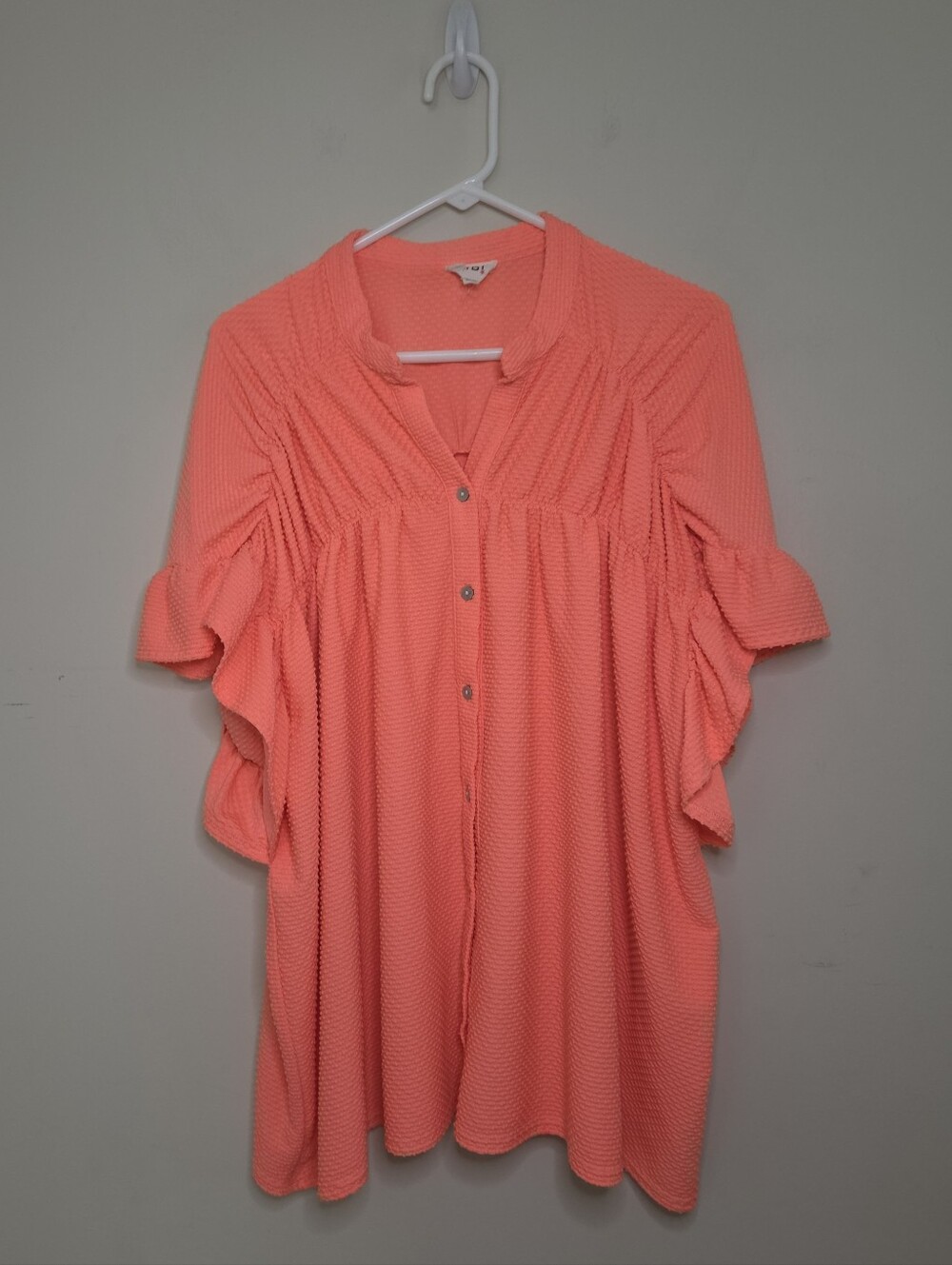 Women's Bibi Orange Ruffle Sleeve Oversize Button Front Top Sz Small